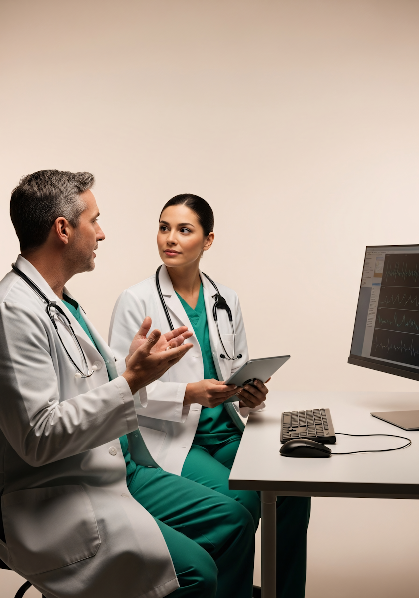 Surgeons performing microsurgery with navigation display