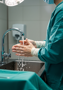 Surgeon performing sterile hand hygiene