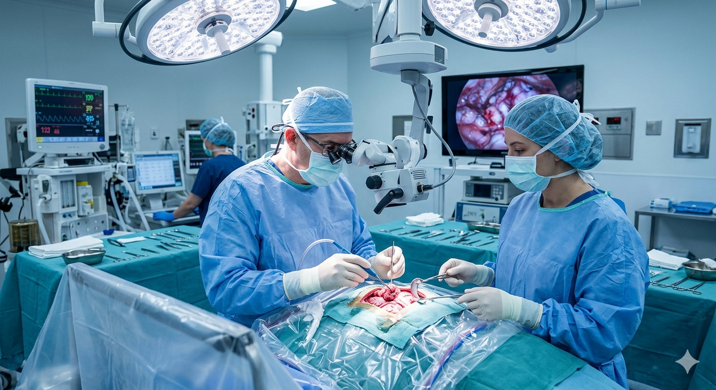 Surgical team collaborating during a procedure
